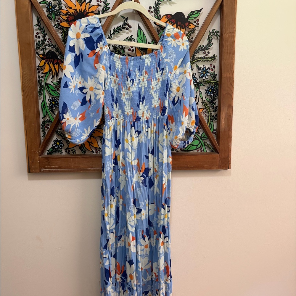 Angie Light Blue Floral Maxi with Orange Accents